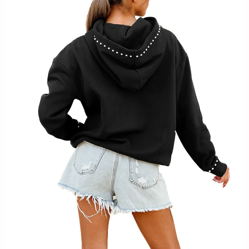 Minnesota Vikings Gameday Couture Women's Oversized Catch the Vibe Studded Pullover Hoodie - Black - NFL