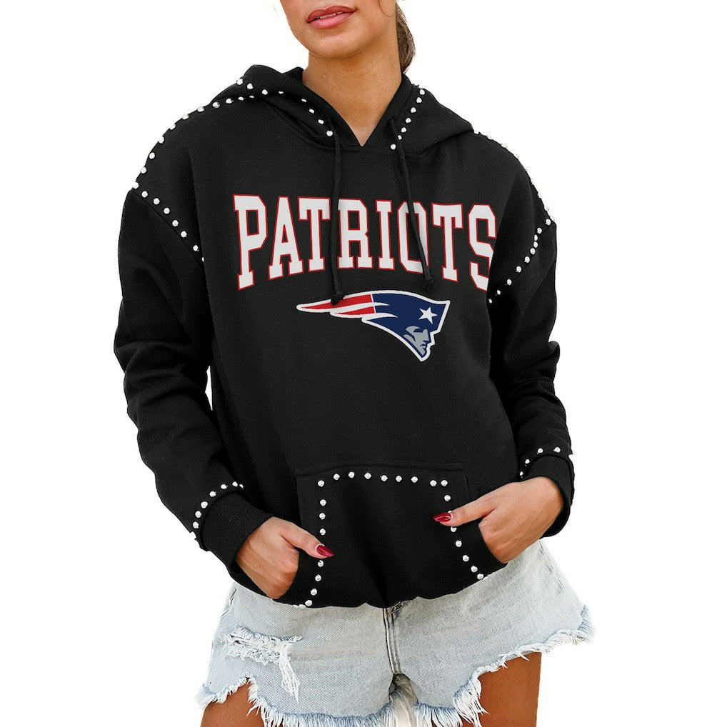 New England Patriots Gameday Couture Women's Oversized Catch the Vibe Studded Pullover Hoodie - Black - NFL