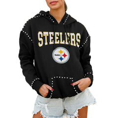 Pittsburgh Steelers Gameday Couture Women's Oversized Catch the Vibe Studded Pullover Hoodie - Black - NFL