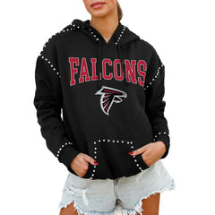 Atlanta Falcons Gameday Couture Women's Oversized Catch the Vibe Studded Pullover Hoodie - Black - NFL