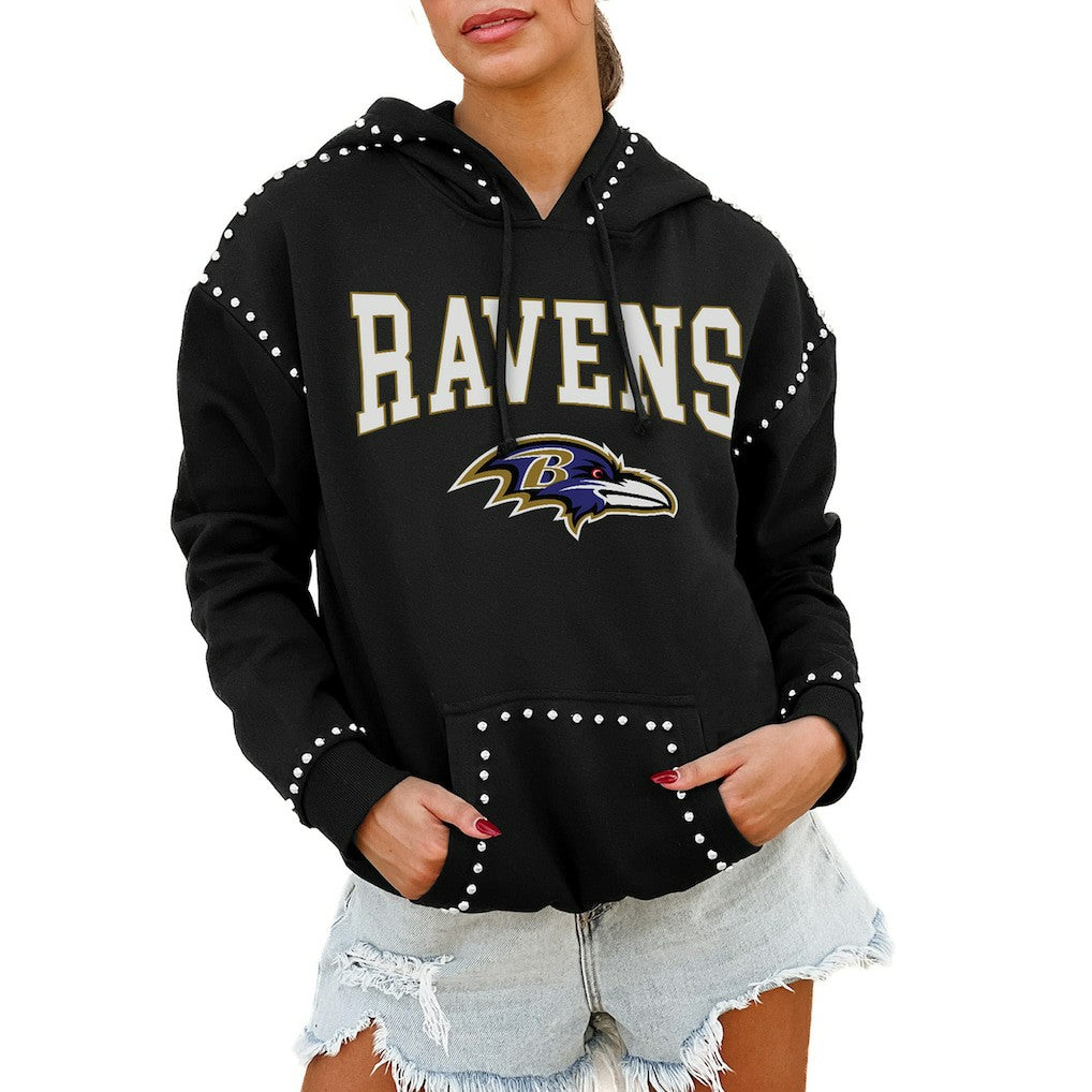Baltimore Ravens Gameday Couture Women's Oversized Catch the Vibe Studded Pullover Hoodie - Black - NFL