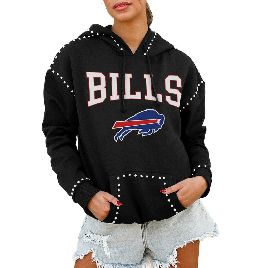 Buffalo Bills Gameday Couture Women's Oversized Catch the Vibe Studded Pullover Hoodie - Black - NFL