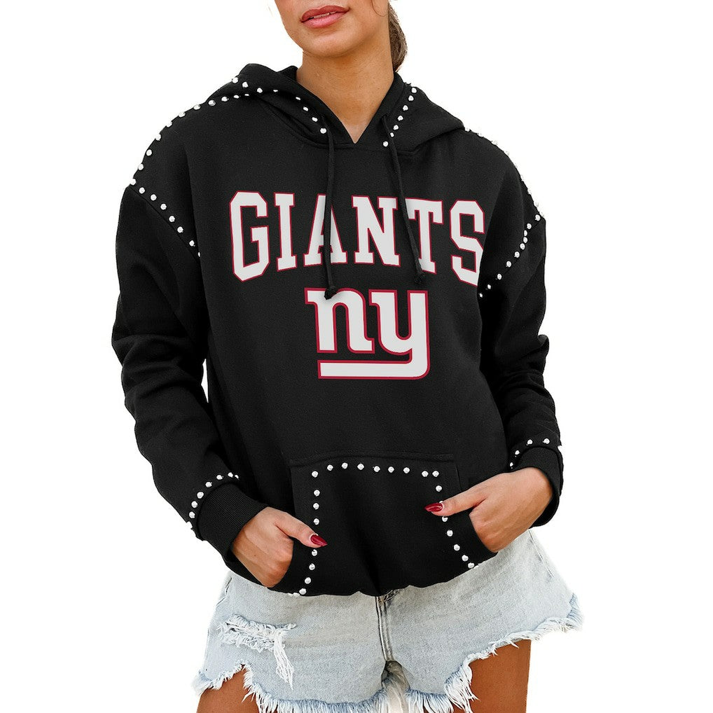 New York Giants Gameday Couture Women's Oversized Catch the Vibe Studded Pullover Hoodie - Black - NFL