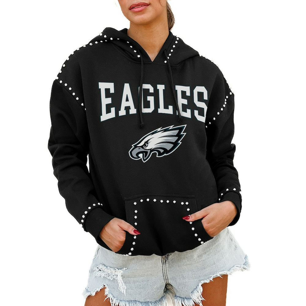 Philadelphia Eagles Gameday Couture Women's Oversized Catch the Vibe Studded Pullover Hoodie - Black - NFL