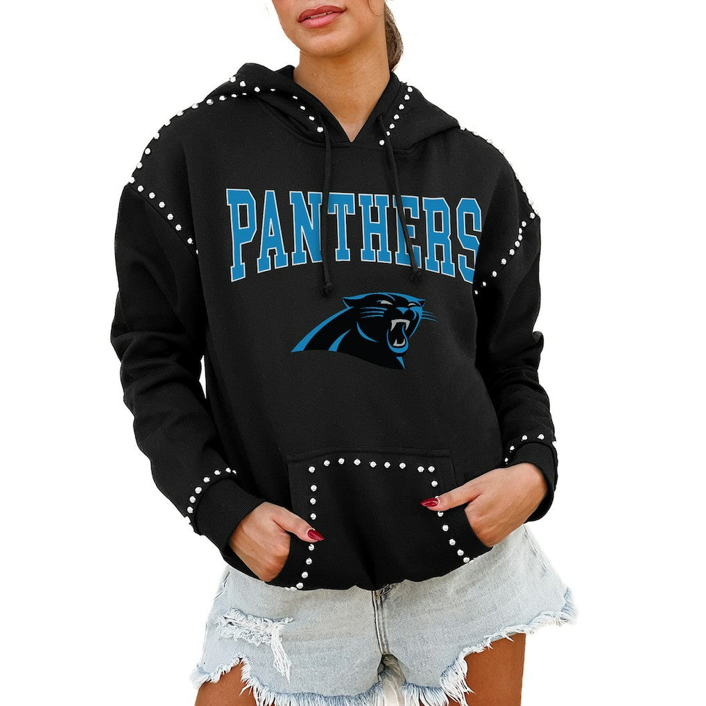 Carolina Panthers Gameday Couture Women's Oversized Catch the Vibe Studded Pullover Hoodie - Black - NFL