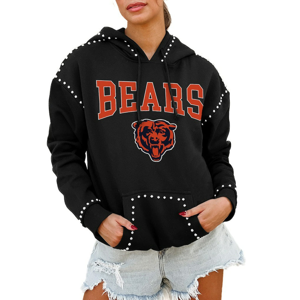 Chicago Bears Gameday Couture Women's Oversized Catch the Vibe Studded Pullover Hoodie - Black - NFL