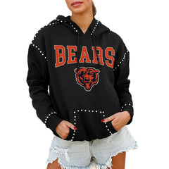Chicago Bears Gameday Couture Women's Oversized Catch the Vibe Studded Pullover Hoodie - Black - NFL