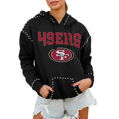 San Francisco 49ers Gameday Couture Women's Oversized Catch the Vibe Studded Pullover Hoodie - Black - NFL