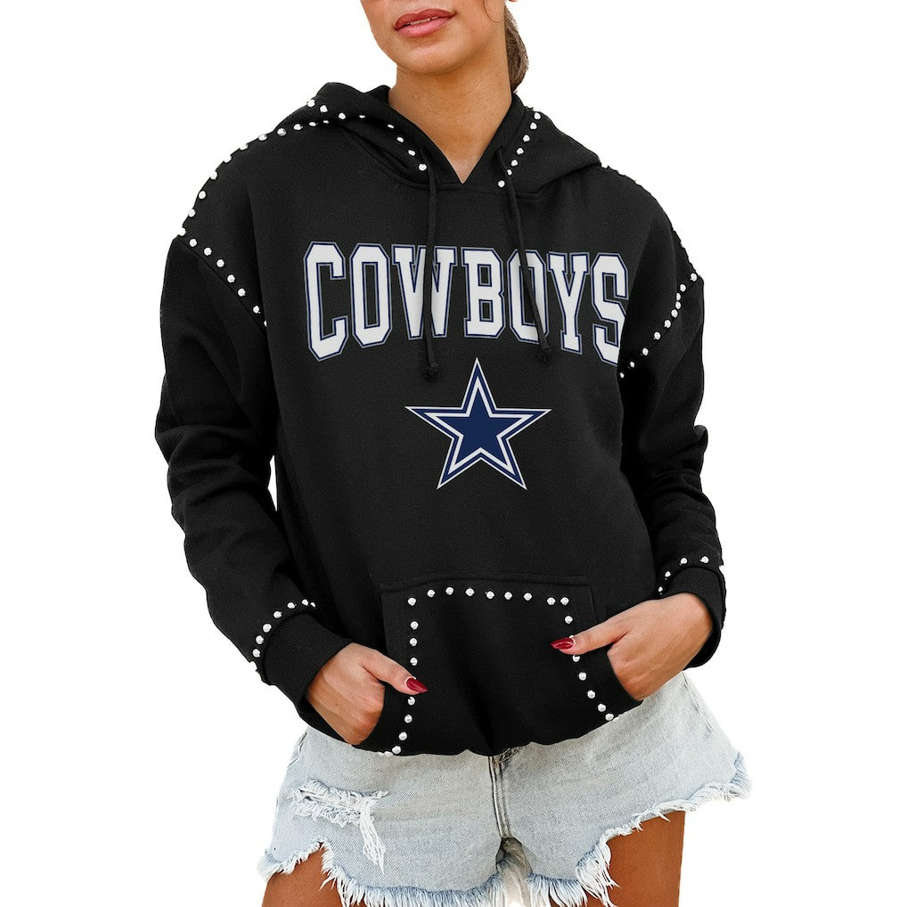 Dallas Cowboys Gameday Couture Women's Oversized Catch the Vibe Studded Pullover Hoodie - Black - NFL