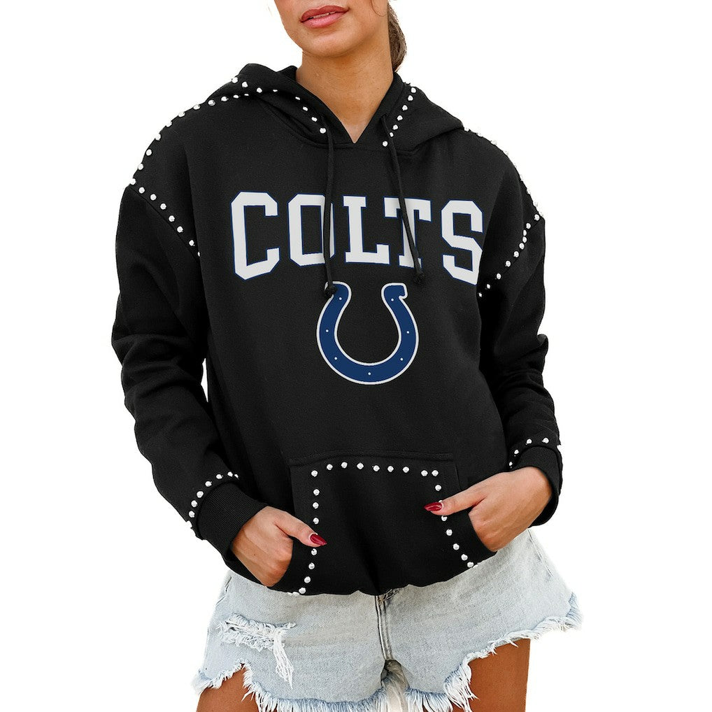 Indianapolis Colts Gameday Couture Women's Oversized Catch the Vibe Studded Pullover Hoodie - Black - NFL