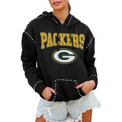 Green Bay Packers Gameday Couture Women's Oversized Catch the Vibe Studded Pullover Hoodie - Black - NFL