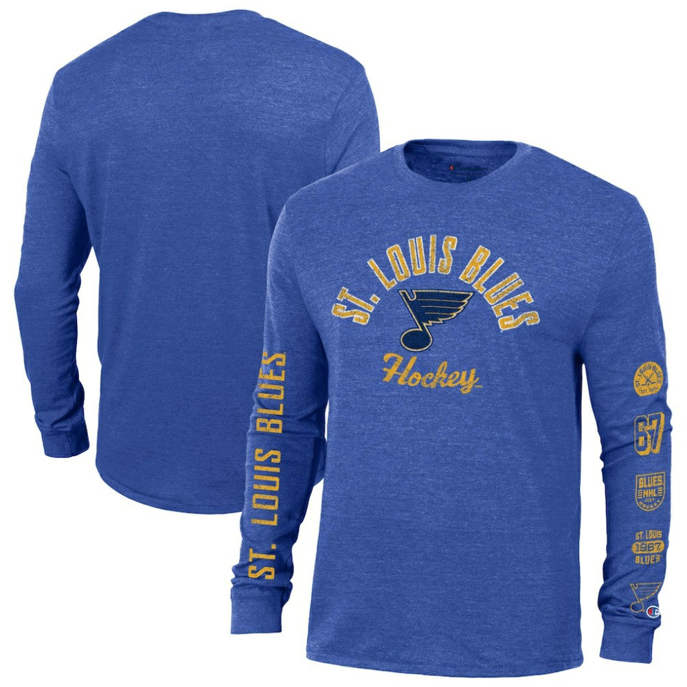 St. Louis Blues Champion Multi-Logo Tri-Blend Long Sleeve T-Shirt - Heather Blue | NHL Clearance