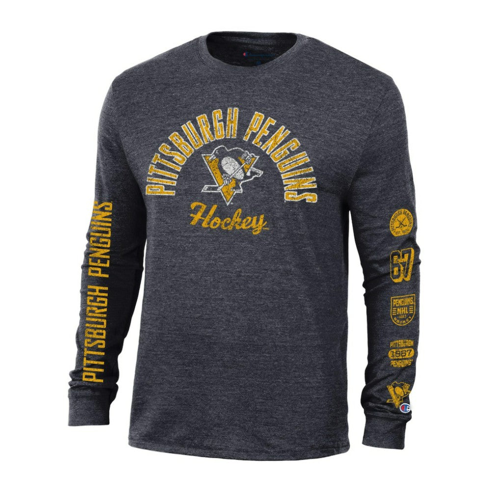 Pittsburgh Penguins Champion Multi-Logo Tri-Blend Long Sleeve T-Shirt - Heather Black | NHL near me