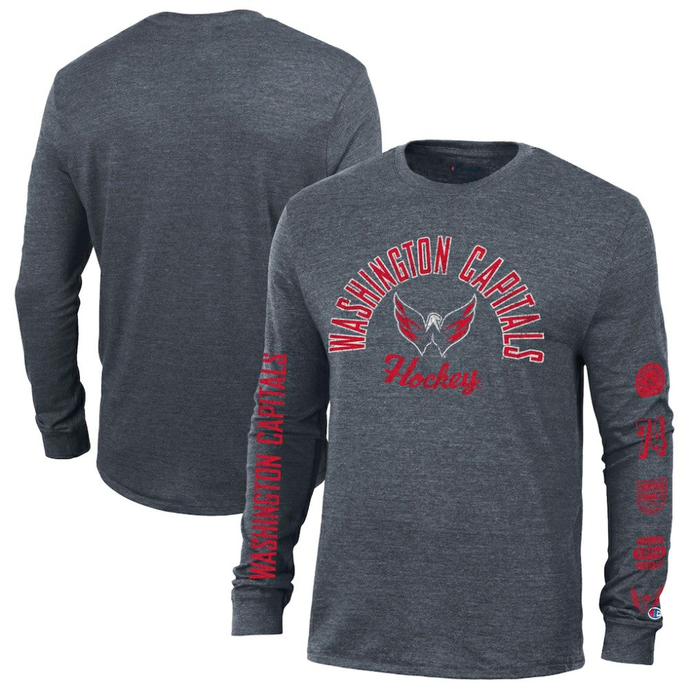 Washington Capitals Champion Multi-Logo Tri-Blend Long Sleeve T-Shirt - Heather Navy | NHL Clearance