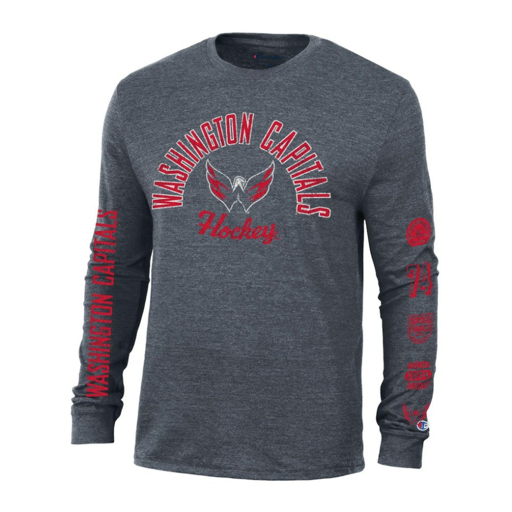 Washington Capitals Champion Multi-Logo Tri-Blend Long Sleeve T-Shirt - Heather Navy | NHL Clearance