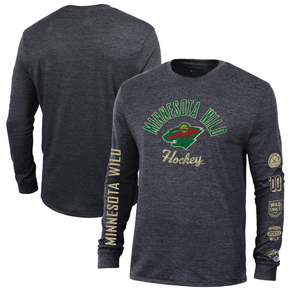 Minnesota Wild Champion Multi-Logo Tri-Blend Long Sleeve T-Shirt - Heather Black | NHL discount