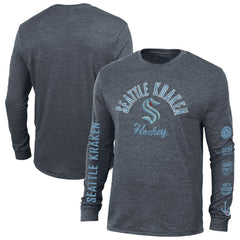 Seattle Kraken Champion Multi-Logo Tri-Blend Long Sleeve T-Shirt - Heather Navy | NHL Clearance