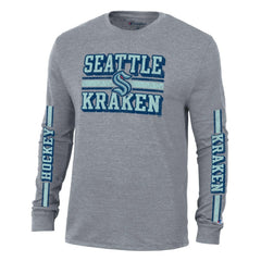 Seattle Kraken Champion Tri-Blend Dual-Stripe Long Sleeve T-Shirt - Heather Gray | NHL Lifestyle