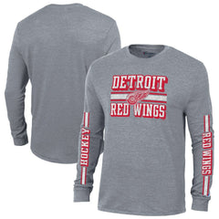 Detroit Red Wings Champion Tri-Blend Dual-Stripe Long Sleeve T-Shirt - Heather Gray | NHL Clearance