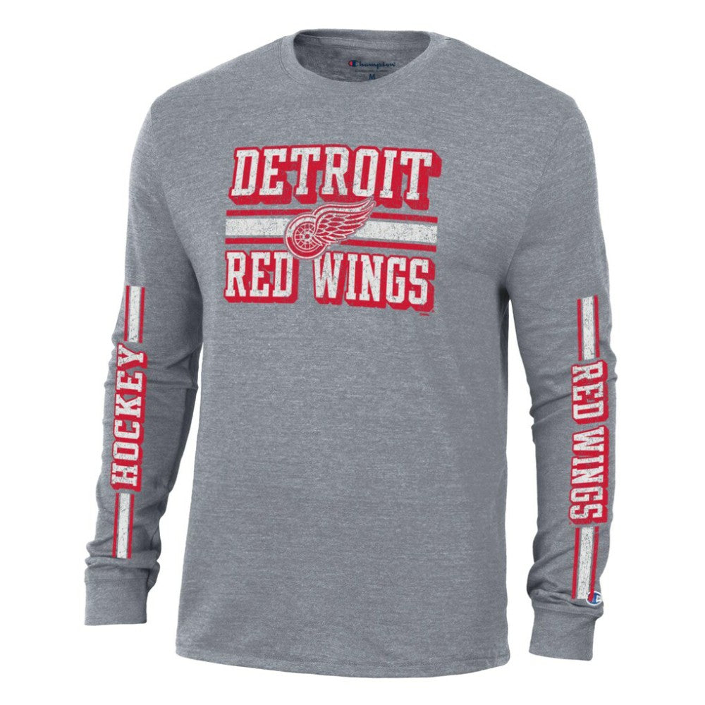 Detroit Red Wings Champion Tri-Blend Dual-Stripe Long Sleeve T-Shirt - Heather Gray | NHL Clearance