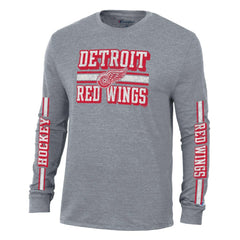 Detroit Red Wings Champion Tri-Blend Dual-Stripe Long Sleeve T-Shirt - Heather Gray | NHL Clearance