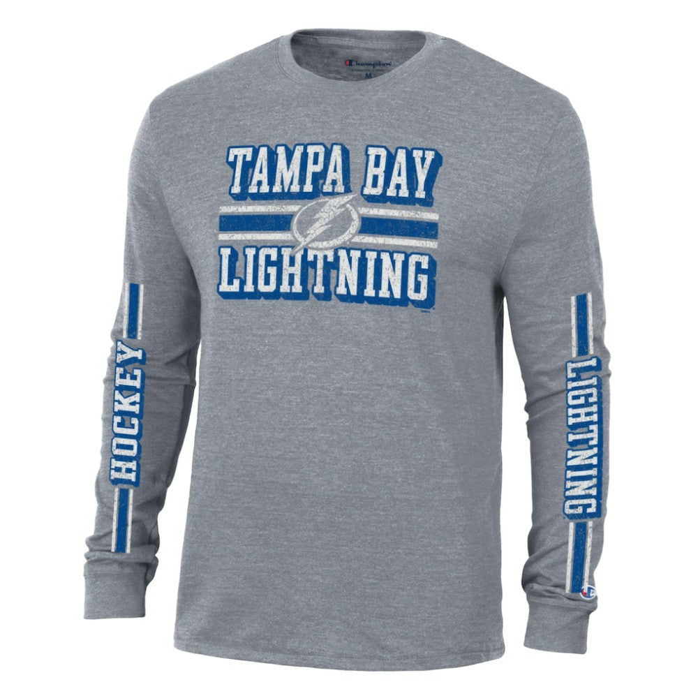 Tampa Bay Lightning Champion Tri-Blend Dual-Stripe Long Sleeve T-Shirt - Heather Gray | NHL near me
