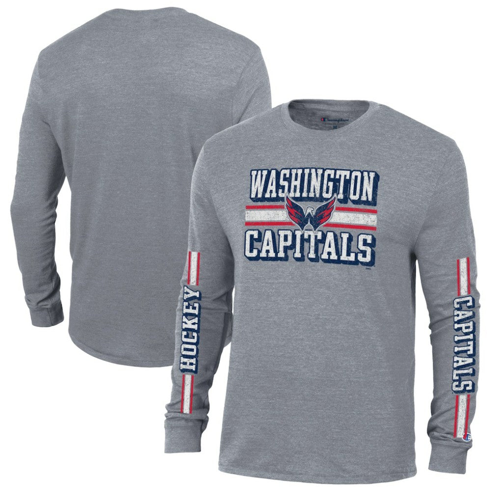 Washington Capitals Champion Tri-Blend Dual-Stripe Long Sleeve T-Shirt - Heather Gray | NHL on sale