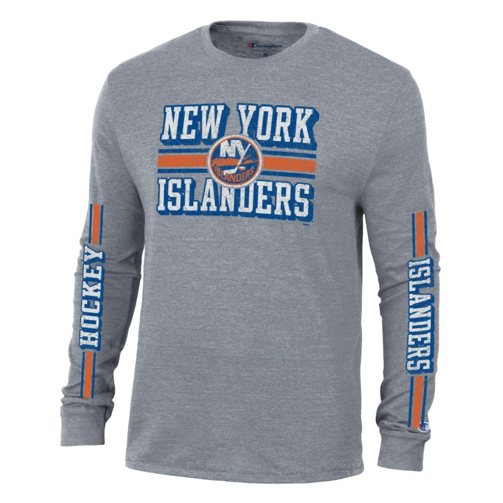 New York Islanders Champion Tri-Blend Dual-Stripe Long Sleeve T-Shirt - Heather Gray | NHL on sale