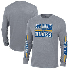 St. Louis Blues Champion Tri-Blend Dual-Stripe Long Sleeve T-Shirt - Heather Gray | NHL Clearance