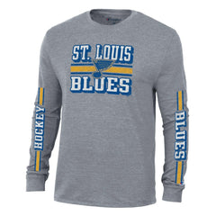 St. Louis Blues Champion Tri-Blend Dual-Stripe Long Sleeve T-Shirt - Heather Gray | NHL Clearance