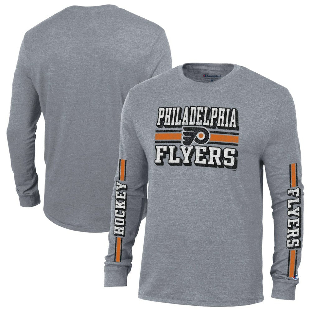 Philadelphia Flyers Champion Tri-Blend Dual-Stripe Long Sleeve T-Shirt - Heather Gray | NHL discount