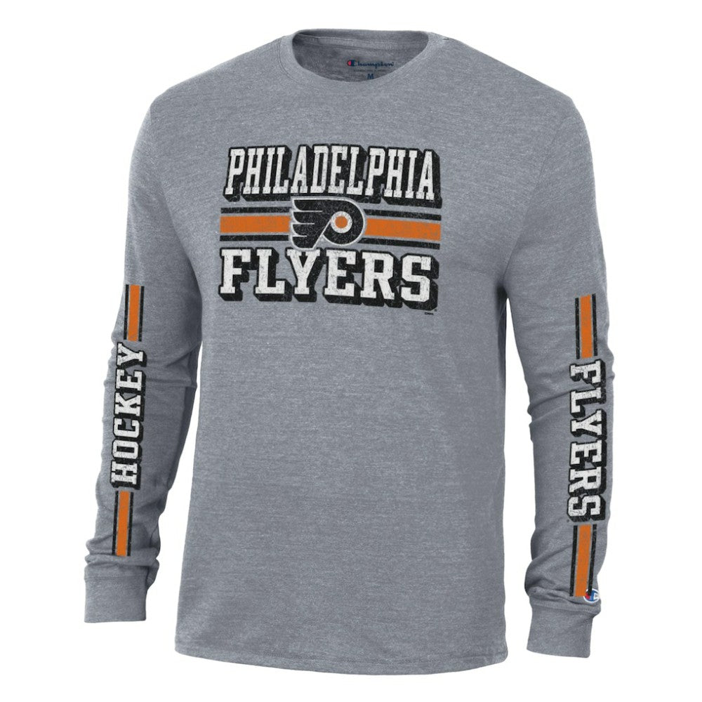 Philadelphia Flyers Champion Tri-Blend Dual-Stripe Long Sleeve T-Shirt - Heather Gray | NHL discount