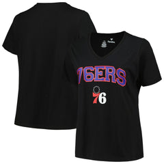 Philadelphia 76ers Profile Women's Plus Size Arch Over Logo V-Neck T-Shirt Black
