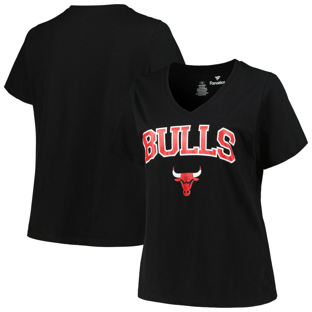 Chicago Bulls Profile Women's Plus Size Arch Over Logo V-Neck T-Shirt Black