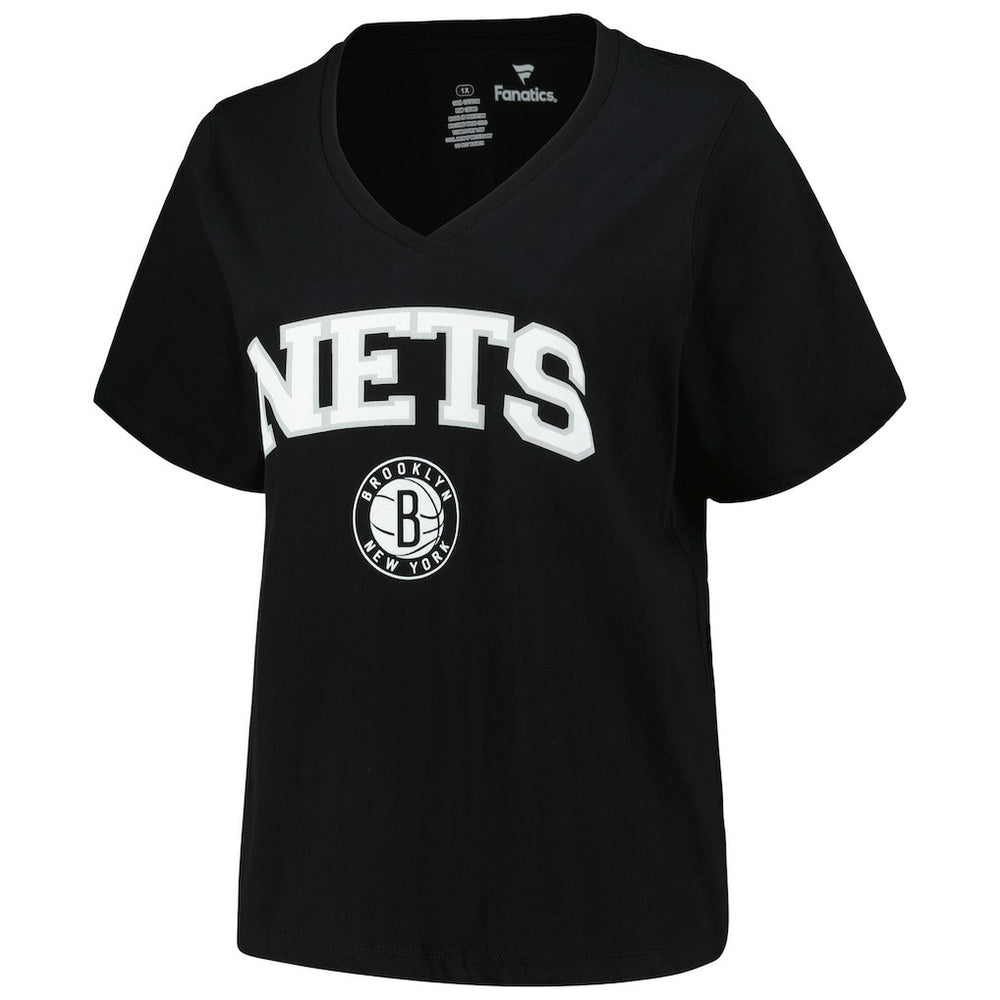 Brooklyn Nets Profile Women's Plus Size Arch Over Logo V-Neck T-Shirt Black