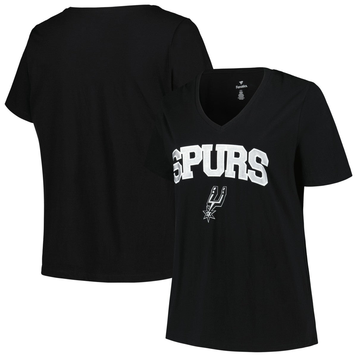 San Antonio Spurs Profile Women's Plus Size Arch Over Logo V-Neck T-Shirt Black