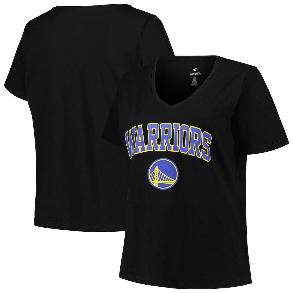 Golden State Warriors Profile Women's Plus Size Arch Over Logo V-Neck T-Shirt Black