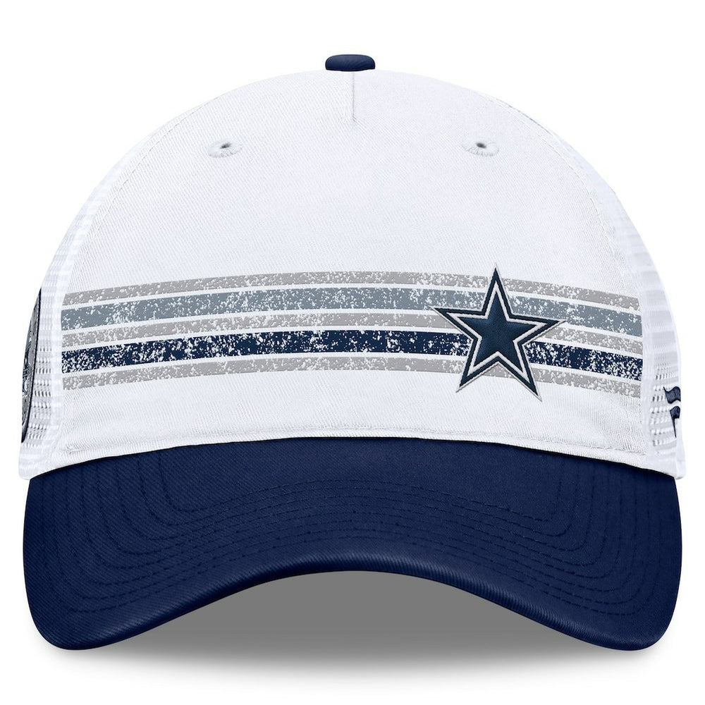 Dallas Cowboys Fundamentals Flawless Stripe Trucker Adjustable Hat - White/Navy - Fanatics