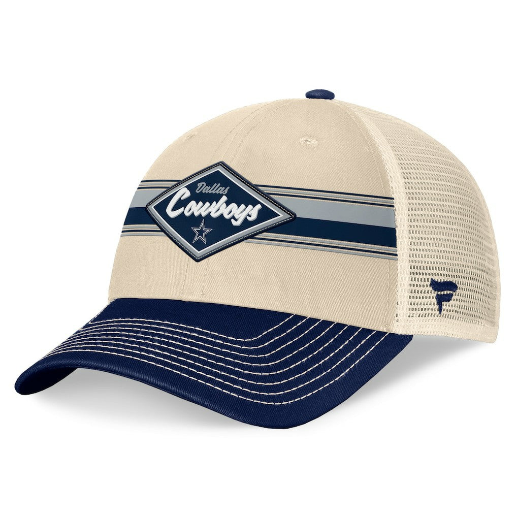 Dallas Cowboys Fundamentals Diamond Stripes Trucker Adjustable Hat - Stone/Navy - Fanatics
