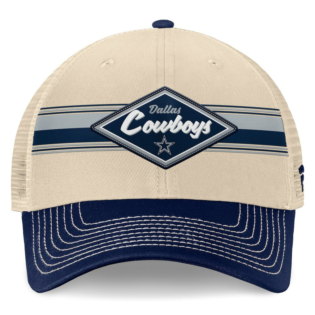 Dallas Cowboys Fundamentals Diamond Stripes Trucker Adjustable Hat - Stone/Navy - Fanatics
