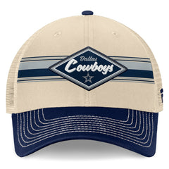 Dallas Cowboys Fundamentals Diamond Stripes Trucker Adjustable Hat - Stone/Navy - Fanatics
