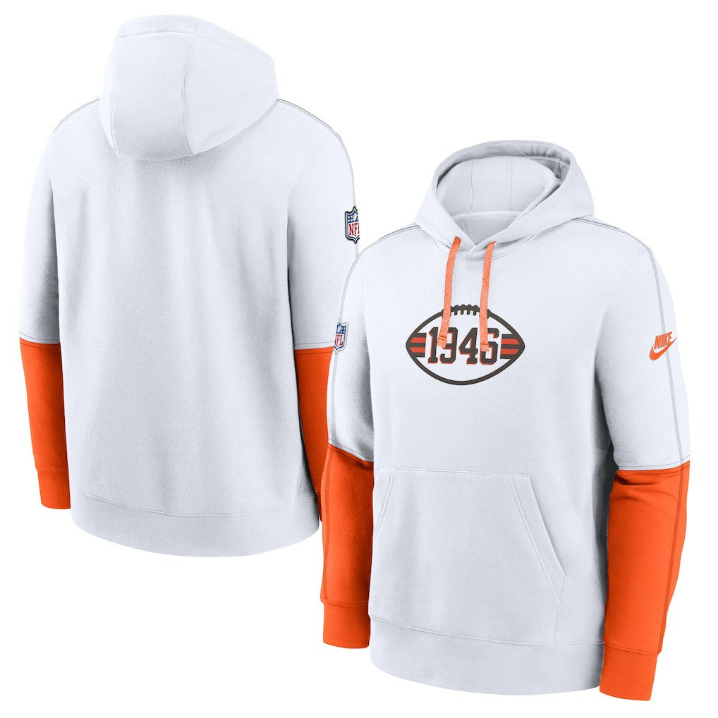 Cleveland Browns Throwback Logo Club Tri-Blend Pullover Hoodie - White - Nike