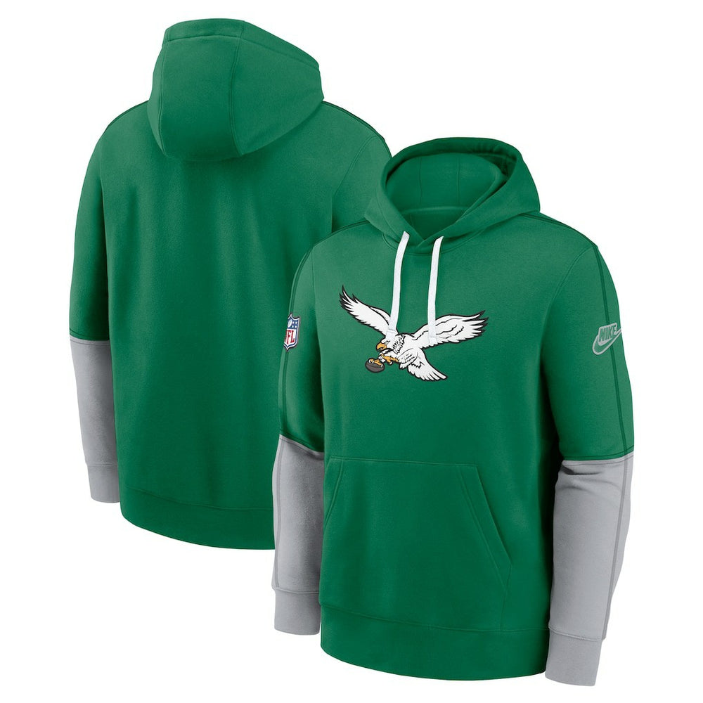 Philadelphia Eagles Throwback Logo Club Tri-Blend Pullover Hoodie - Kelly Green - Nike