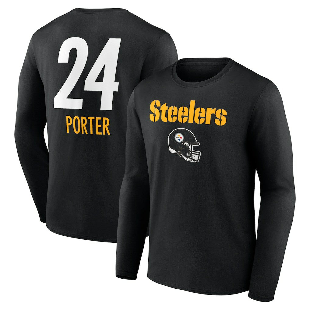 Joey Porter Jr. Pittsburgh Steelers Team Wordmark Player Name & Number Long Sleeve T-Shirt - Black - NFL