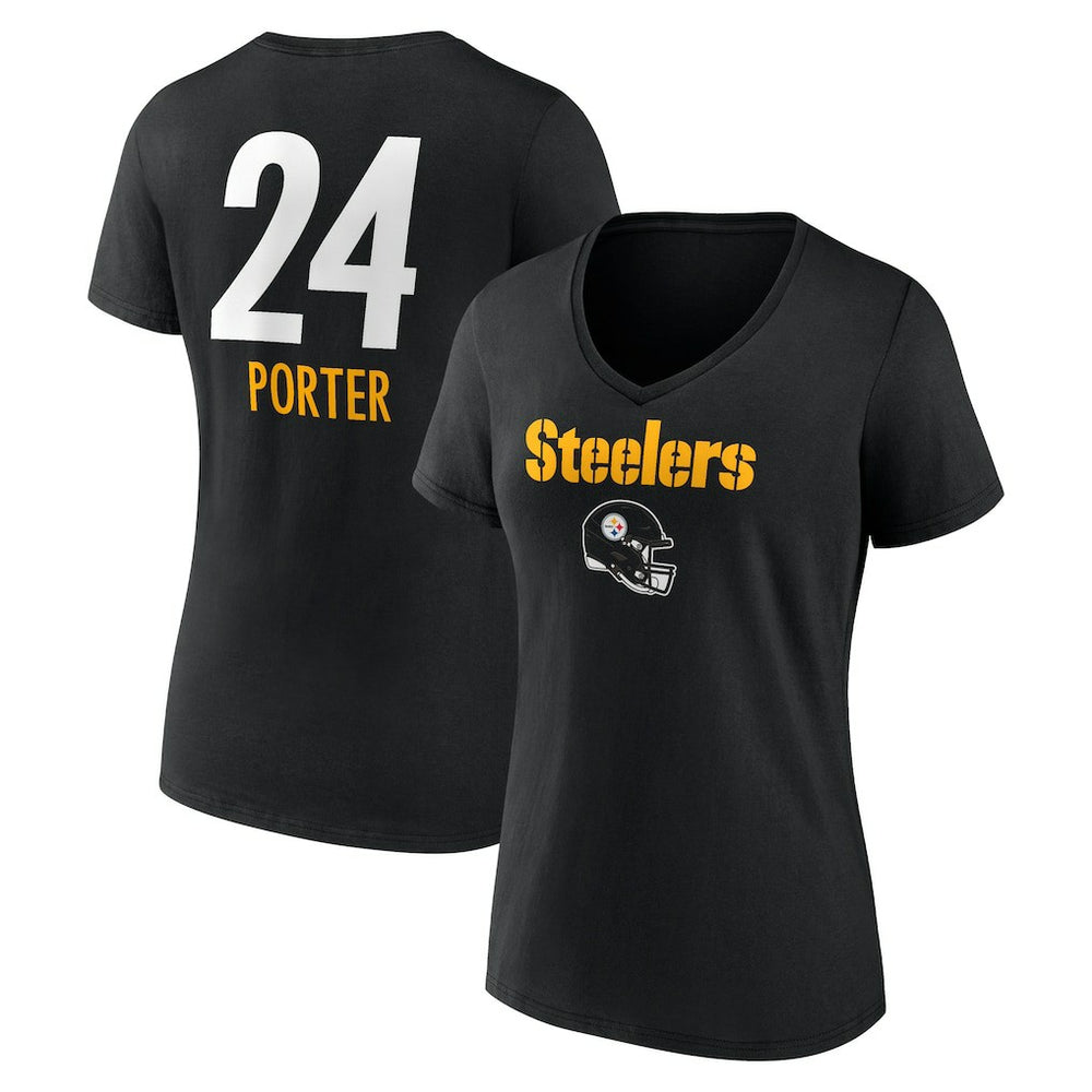 Joey Porter Jr. Pittsburgh Steelers Women's Team Wordmark Player Name & Number V-Neck T-Shirt - Black - NFL