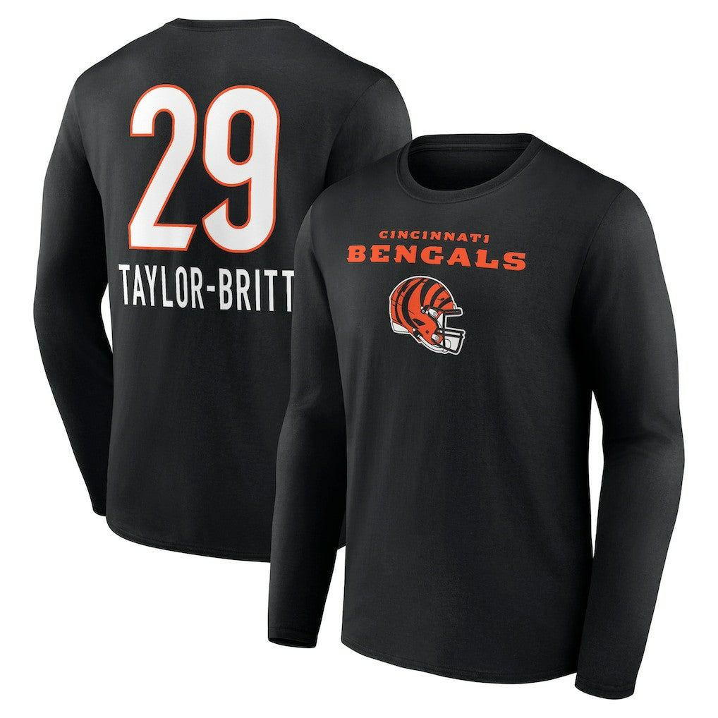 Cam Taylor-Britt Cincinnati Bengals Team Wordmark Player Name & Number Long Sleeve T-Shirt - Black - NFL