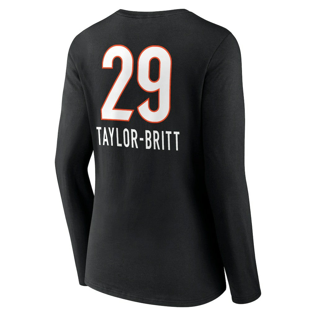 Cam Taylor-Britt Cincinnati Bengals Women's Team Wordmark Player Name & Number Long Sleeve V-Neck T-Shirt - Black - NFL