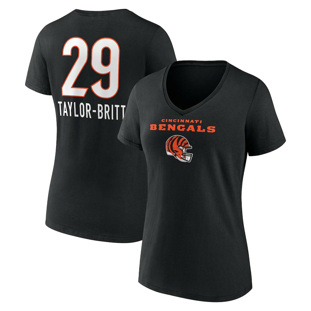 Cam Taylor-Britt Cincinnati Bengals Women's Team Wordmark Player Name & Number V-Neck T-Shirt - Black - NFL