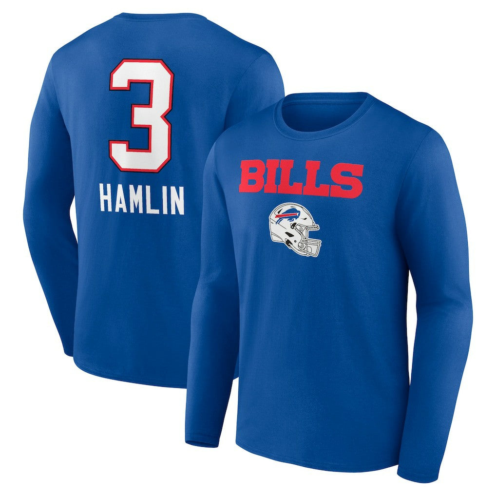 Damar Hamlin Buffalo Bills Team Wordmark Player Name & Number Long Sleeve T-Shirt - Royal - NFL