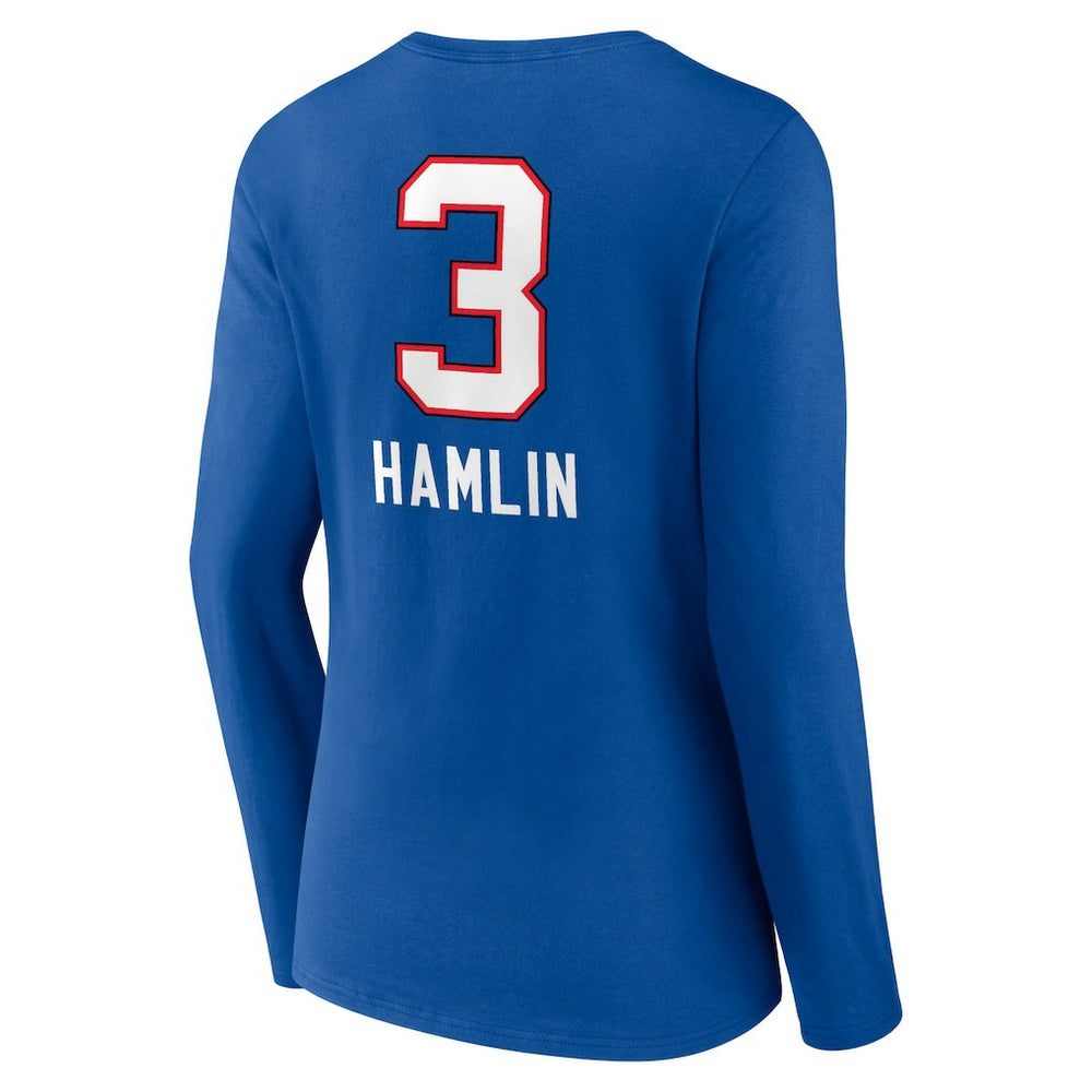 Damar Hamlin Buffalo Bills Women's Team Wordmark Player Name & Number Long Sleeve V-Neck T-Shirt - Royal - NFL